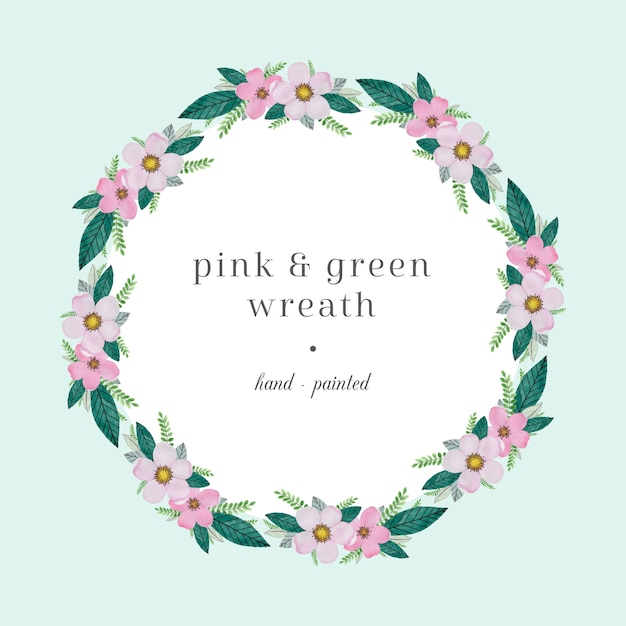 Pink and green watercolor wreath