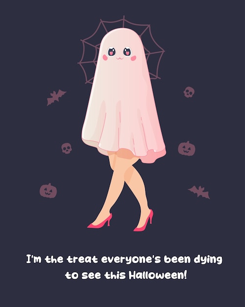 Pink Halloween poster cocktail girl caption lettering funny caption Vector illustration