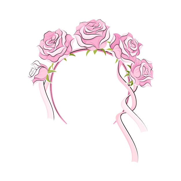 Vector pink headband with rose flowers and long satin ribbons as ballet accessory vector illustration