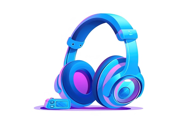 Vector pink headphones isolated on a white background stylish headphones in neon light 3d render