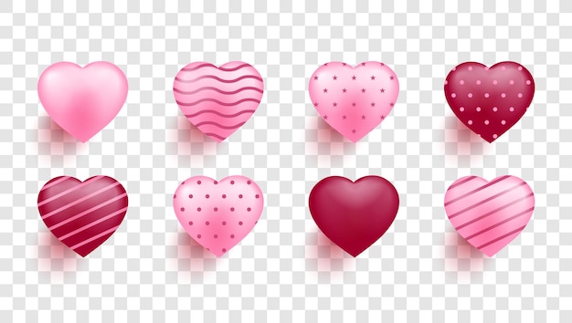 Pink heart Vector Realistic 3d design icon heart symbol love