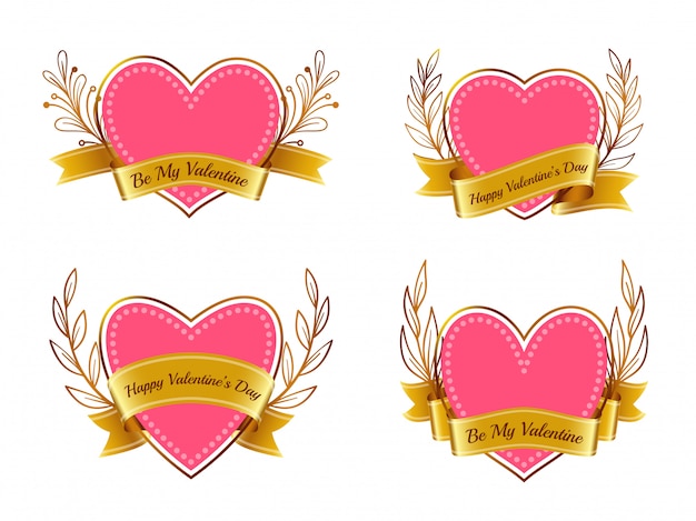 Pink heart with gold ribbon set