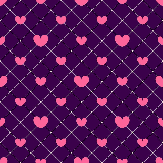 Pink hearts on a dark mesh background seamless pattern. Valentines day design, invitation cards, wrapping paper, textiles, wedding decorations. vector