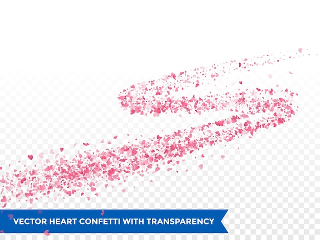 Pink hearts trace or vector wedding love comet trace confetti trail transparent background