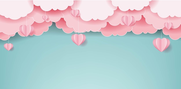 Pink Hearts With Clouds