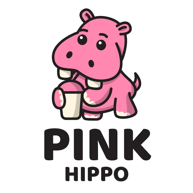 Pink Hippo Cute Logo 