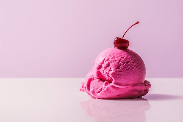 a pink ice cream scoop with a cherry on top