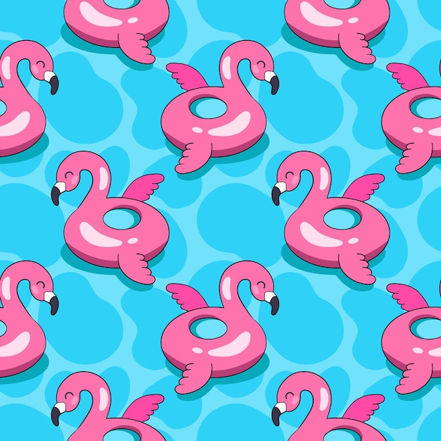 Pink Inflatable flamingo circle summer pattern vector seamless pattern in the style of doodles