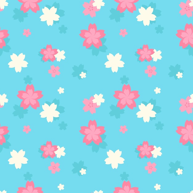 pink Japan sakura on blue seamless pattern Gift Wrap background wallpaper