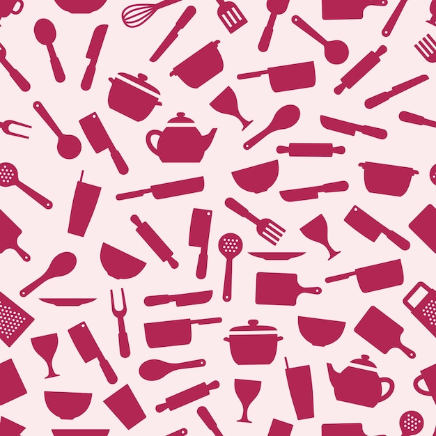 Pink kitchen utensils icon seamless pattern background