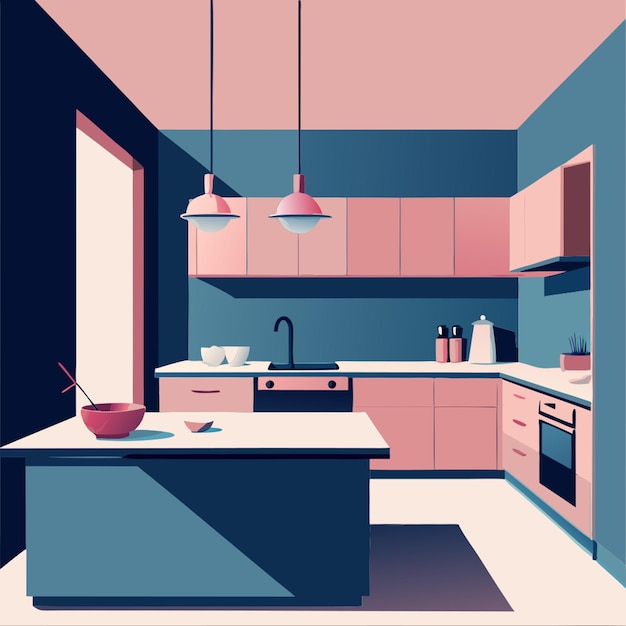 the pink kitchen vector illustration flat 2