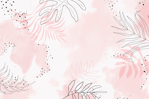 Pink leafy watercolor background vector