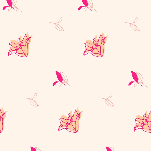 Pink lily flower vector pattern Lilies on the pink background Stylish spring Flower wallpaper