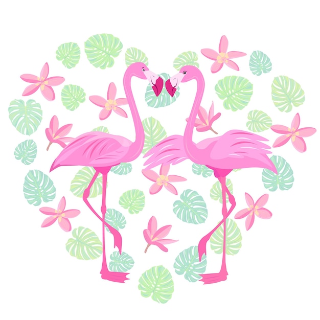 pink love flamingo valentines day tropical bird bird of paradise stock vector illustration