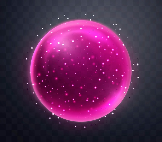 Vector pink magic fantasy sphere crystal ball with glowing sparkles and particles energy orb