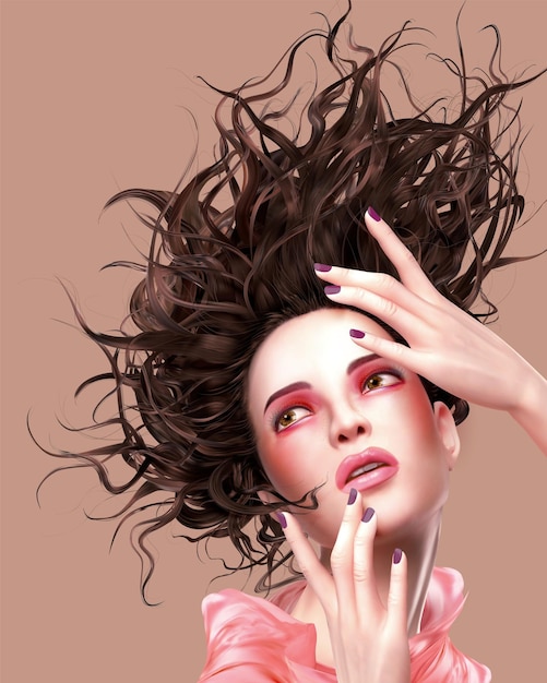 Pink makeup woman with flowing hair