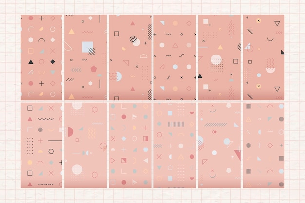 Pink Memphis pattern background vector set