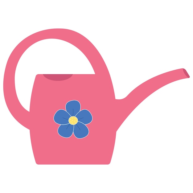 Pink metal watering can Modern gardening tool agricultural implement Flat vector illustration