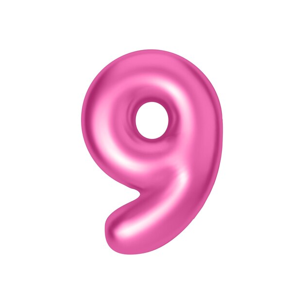 Vector pink metallic number 9 foil and latex balloon number nine in 3d style realistic design elements isolated on white background vector illustration