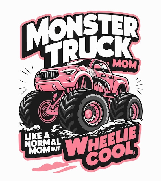 Vector a pink monster truck with the words monster truck on it