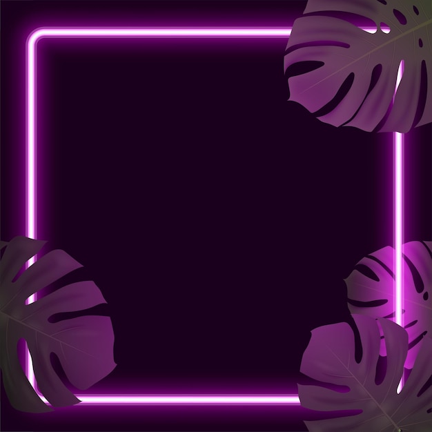 Vector pink neon cyberpunk background with tropical leaves. vector illustration.