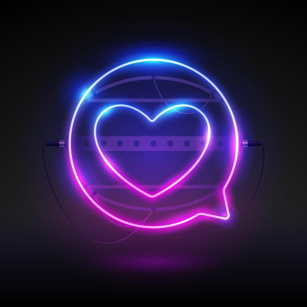 Pink Neon Heart in Speech Bubble Icon