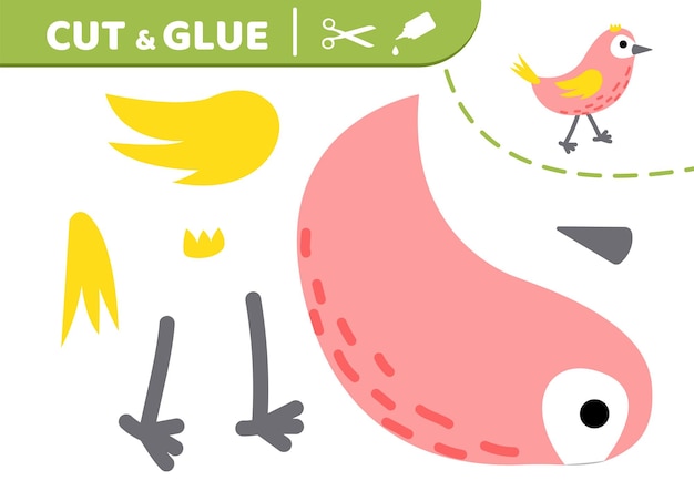 Pink nestling Cut and glue Little bird Applique Paper game Vector