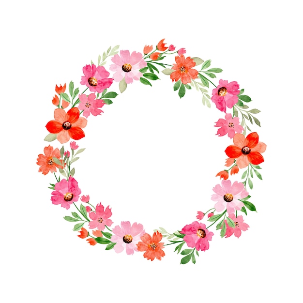 pink orange flower wreath with watercolor