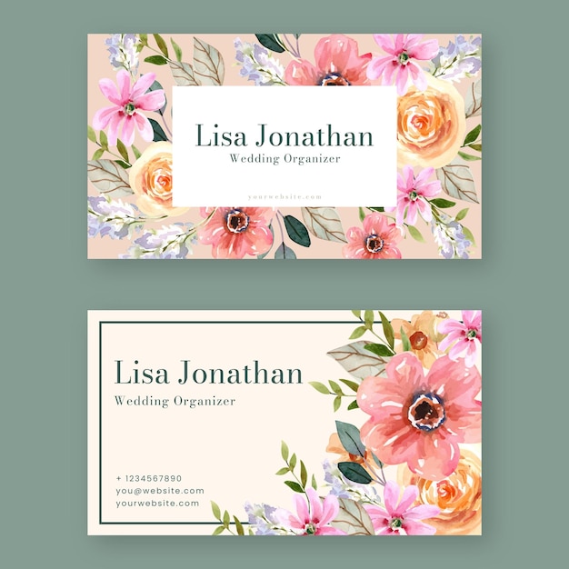 Pink and Orange Roses Floral Business Card Templates