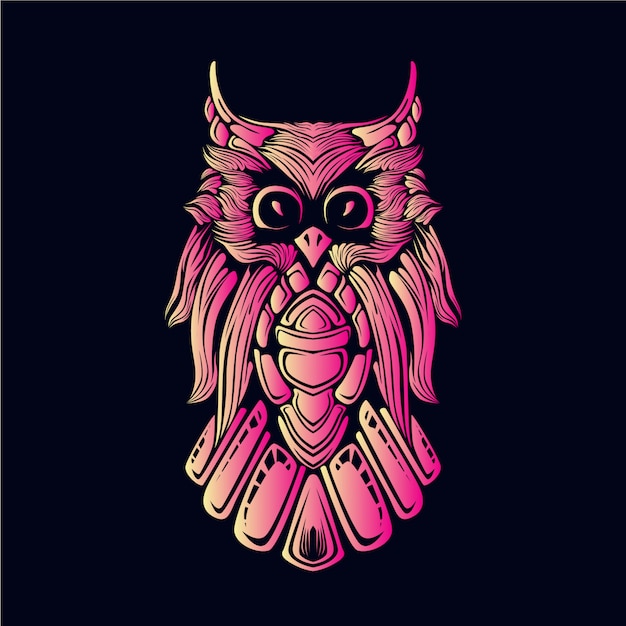 Pink owl head illustration