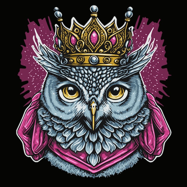 Pink owl queen with a crown on her head Graffiti style printable design for tshirts mugs cases