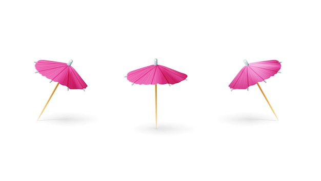 Pink paper 3D cocktail umbrella isolated on white background