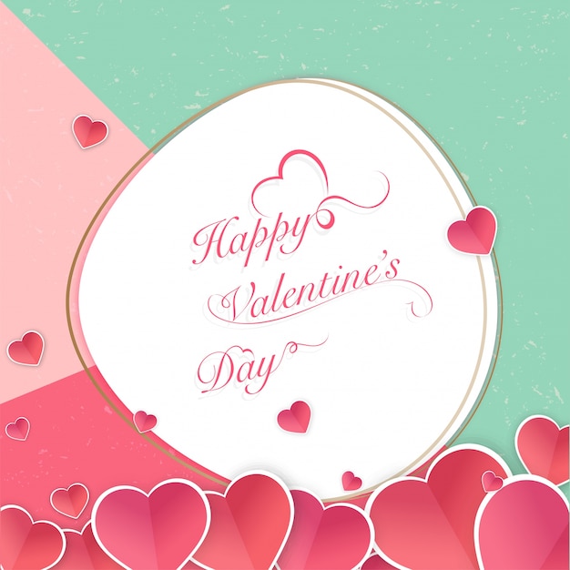 Pink paper heartson colorful background for Happy Valentines Day celebration.