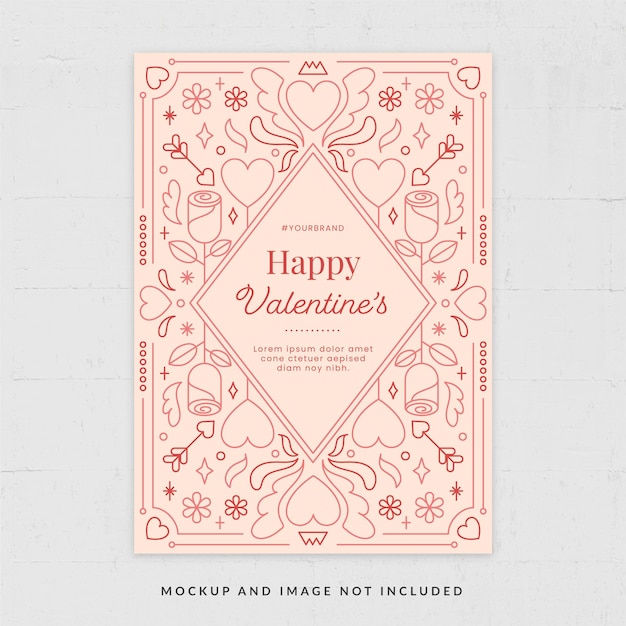 Pink Pastel Ornate Valentine's Day Card Flyer Template in Vector V1