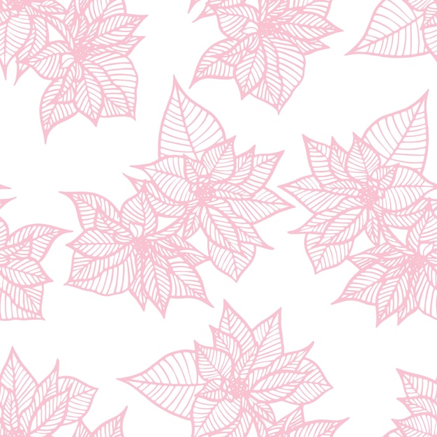 Pink pastel poinsettia tender flowers seamless pattern