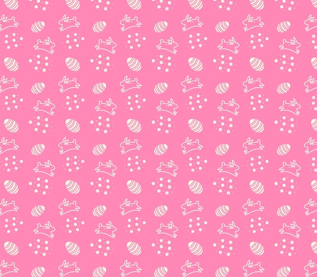 Pink pattern with jumping rabbits and easter eggs