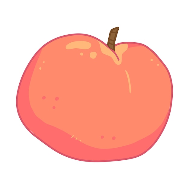 Pink peach in a cute cartoon style Vector food isolated illustration