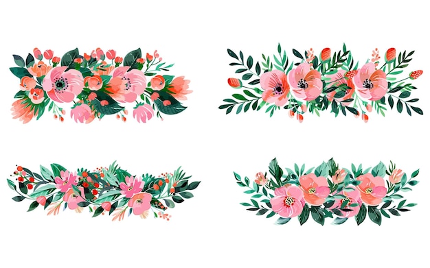 Vector pink and peach watercolor floral flower arrangements