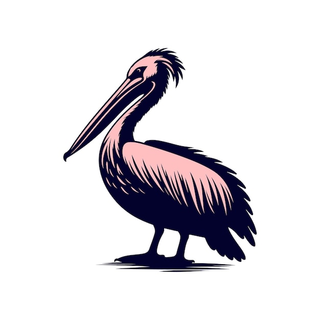 a pink pelican with a purple and black body and a blue and purple body