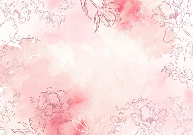 Pink peony flowers outline on splash background template