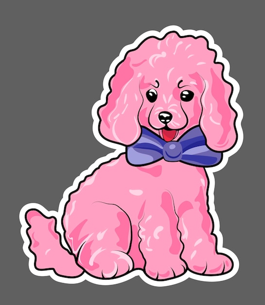 Vector pink poodle with a bow around his neck sticker vector graphics