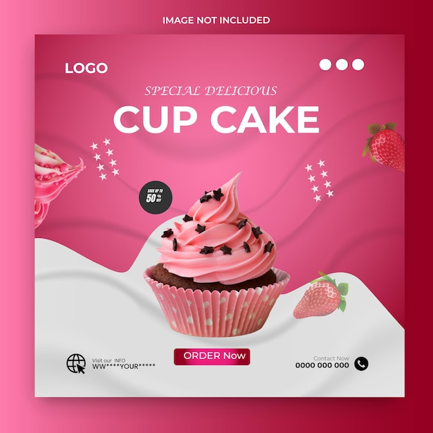 a pink poster for a cupcake special with a pink background