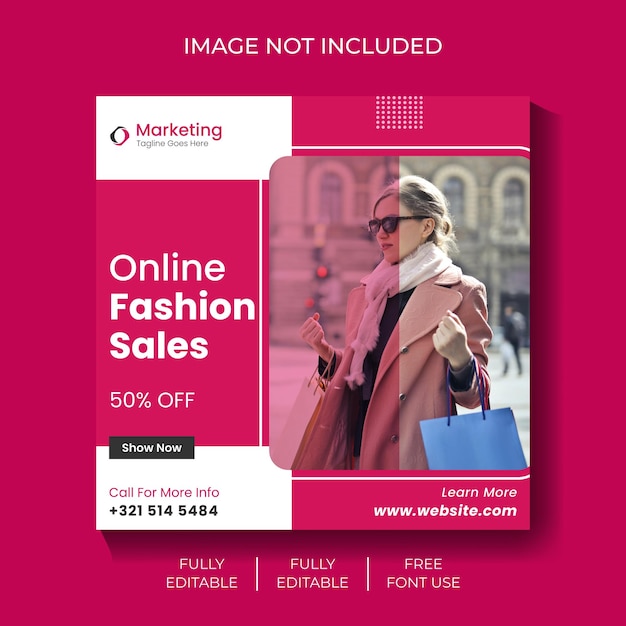 A pink poster that says online fashion sales on it