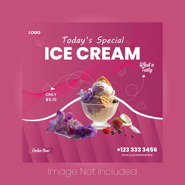 a pink poster with a picture of a ice cream