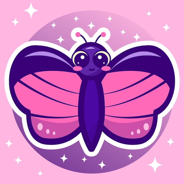 Vector a pink and purple butterfly with stars and a pink background