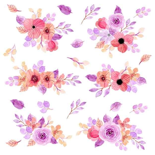 pink purple floral watercolor arrangement collection