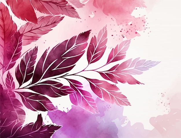 A pink and purple leaves background with a watercolor background.