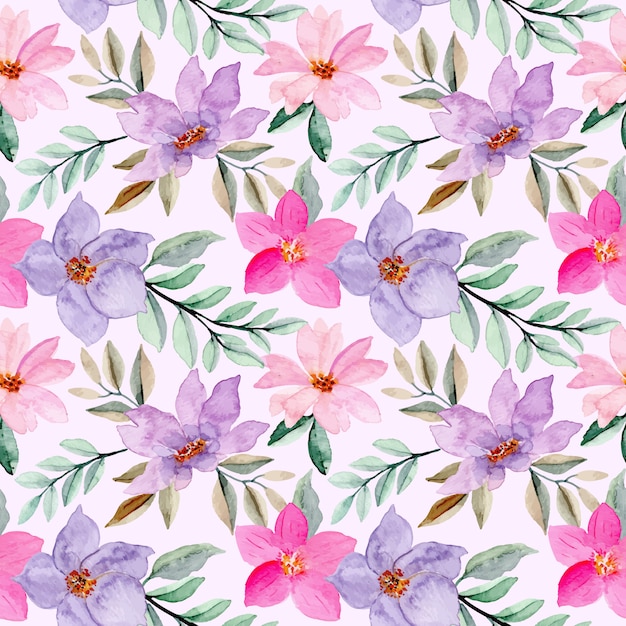 pink purple seamless pattern with watercolor flower