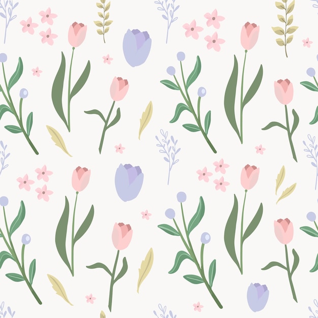 Pink and purple watercolor floral botanical pattern and seamless background Spring background