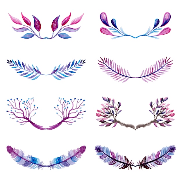 " Pink and Purple Watercolor Floral Elements Collection"